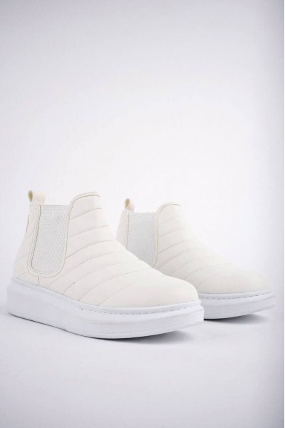 SLW205 Boston Bağcıksız Cilt Erkek Spor Bot BT - Beyaz