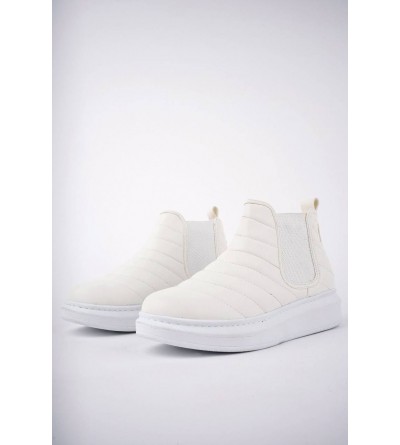 SLW205 Boston Bağcıksız Cilt Erkek Spor Bot BT - Beyaz