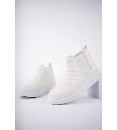 SLW205 Boston Bağcıksız Cilt Erkek Spor Bot BT - Beyaz