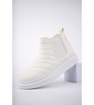 SLW205 Boston Bağcıksız Cilt Erkek Spor Bot BT - Beyaz