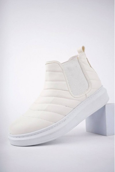 SLW205 Boston Bağcıksız Cilt Erkek Spor Bot BT - Beyaz