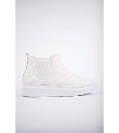 SLW205 Boston Bağcıksız Cilt Erkek Spor Bot BT - Beyaz