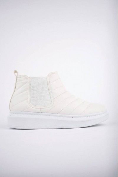 SLW205 Boston Bağcıksız Cilt Erkek Spor Bot BT - Beyaz