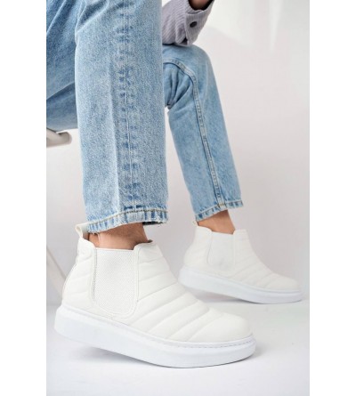 SLW205 Boston Bağcıksız Cilt Erkek Spor Bot BT - Beyaz