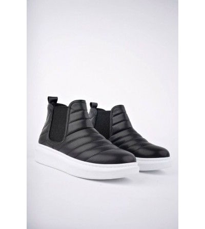 SLW205 Boston Bağcıksız Cilt Erkek Spor Bot BT - Siyah