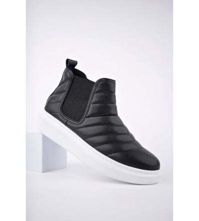 SLW205 Boston Bağcıksız Cilt Erkek Spor Bot BT - Siyah