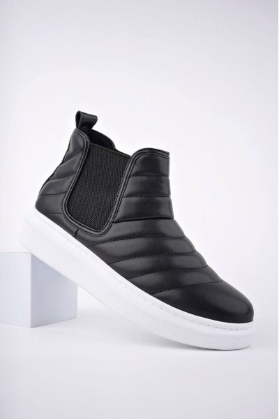 SLW205 Boston Bağcıksız Cilt Erkek Spor Bot BT - Siyah