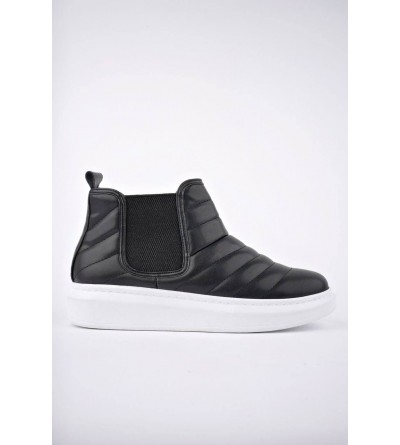 SLW205 Boston Bağcıksız Cilt Erkek Spor Bot BT - Siyah