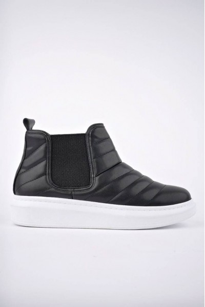 SLW205 Boston Bağcıksız Cilt Erkek Spor Bot BT - Siyah