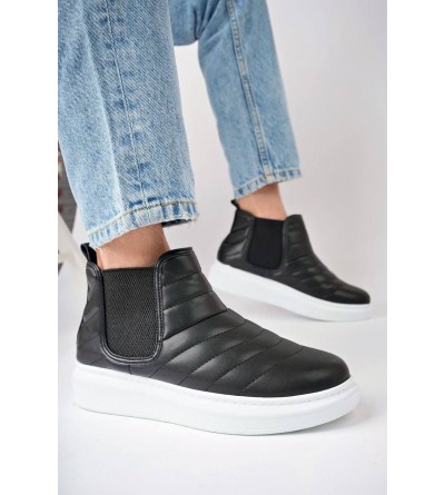 SLW205 Boston Bağcıksız Cilt Erkek Spor Bot BT - Siyah