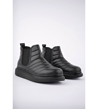 SLW205 Boston Bağcıksız Cilt Erkek Spor Bot ST - Siyah