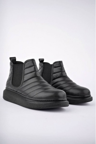 SLW205 Boston Bağcıksız Cilt Erkek Spor Bot ST - Siyah