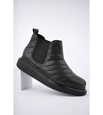 SLW205 Boston Bağcıksız Cilt Erkek Spor Bot ST - Siyah