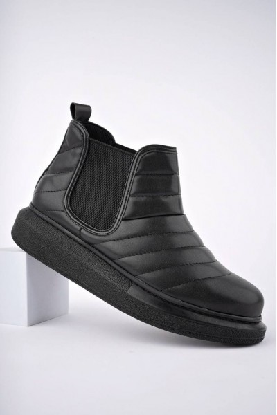 SLW205 Boston Bağcıksız Cilt Erkek Spor Bot ST - Siyah