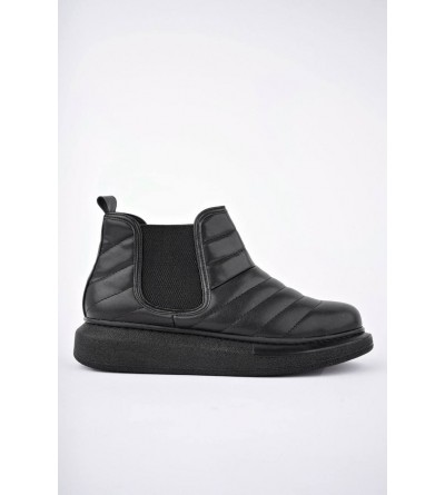 SLW205 Boston Bağcıksız Cilt Erkek Spor Bot ST - Siyah