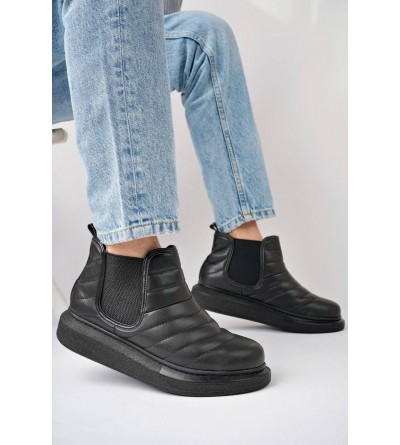 SLW205 Boston Bağcıksız Cilt Erkek Spor Bot ST - Siyah