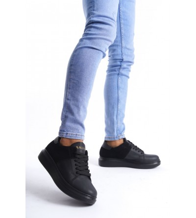 SLW151 Boost Bağcıklı Cilt Süet Erkek Günlük Sneaker Ayakkabı CSST - Siyah