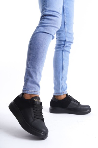 SLW151 Boost Bağcıklı Cilt Süet Erkek Günlük Sneaker Ayakkabı CSST - Siyah