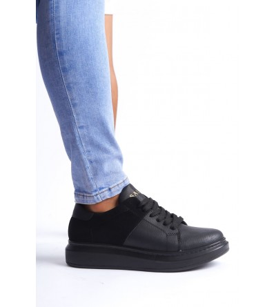 SLW151 Boost Bağcıklı Cilt Süet Erkek Günlük Sneaker Ayakkabı CSST - Siyah