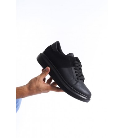 SLW151 Boost Bağcıklı Cilt Süet Erkek Günlük Sneaker Ayakkabı CSST - Siyah