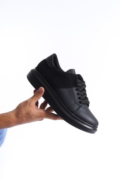 SLW151 Boost Bağcıklı Cilt Süet Erkek Günlük Sneaker Ayakkabı CSST - Siyah