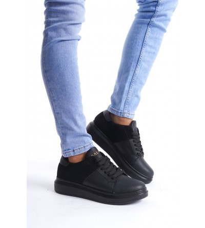 SLW151 Boost Bağcıklı Cilt Süet Erkek Günlük Sneaker Ayakkabı CSST - Siyah