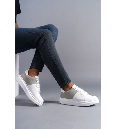 SLW151 Boost Bağcıklı Cilt Süet Erkek Günlük Sneaker Ayakkabı CSBT - Beyaz/Gri