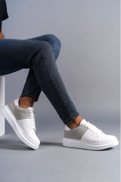 SLW151 Boost Bağcıklı Cilt Süet Erkek Günlük Sneaker Ayakkabı CSBT - Beyaz/Gri