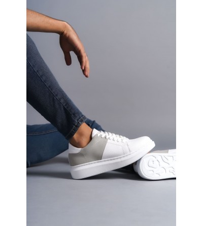 SLW151 Boost Bağcıklı Cilt Süet Erkek Günlük Sneaker Ayakkabı CSBT - Beyaz/Gri