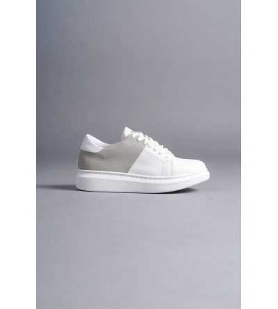 SLW151 Boost Bağcıklı Cilt Süet Erkek Günlük Sneaker Ayakkabı CSBT - Beyaz/Gri