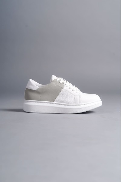 SLW151 Boost Bağcıklı Cilt Süet Erkek Günlük Sneaker Ayakkabı CSBT - Beyaz/Gri