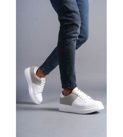 SLW151 Boost Bağcıklı Cilt Süet Erkek Günlük Sneaker Ayakkabı CSBT - Beyaz/Gri