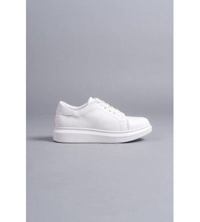 SLW151 Boost Bağcıklı Cilt Erkek Günlük Sneaker Ayakkabı CBT - Beyaz