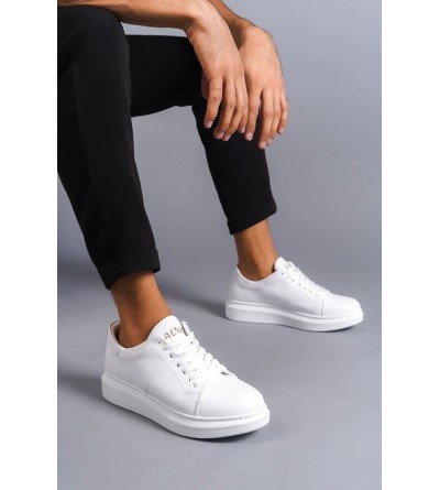 SLW151 Boost Bağcıklı Cilt Erkek Günlük Sneaker Ayakkabı CBT - Beyaz