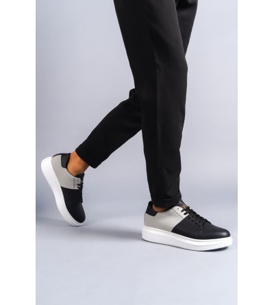 SLW151 Boost Bağcıklı Cilt Süet Erkek Günlük Sneaker Ayakkabı CSBT - Siyah/Gri