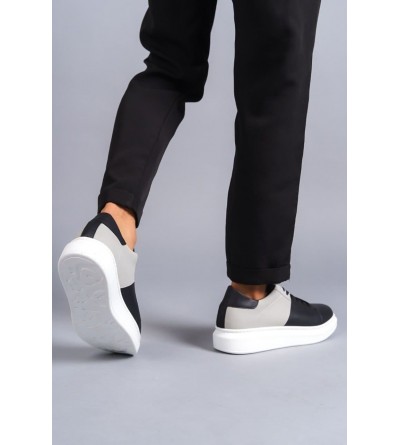 SLW151 Boost Bağcıklı Cilt Süet Erkek Günlük Sneaker Ayakkabı CSBT - Siyah/Gri