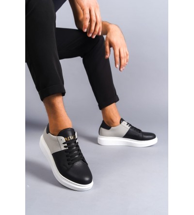 SLW151 Boost Bağcıklı Cilt Süet Erkek Günlük Sneaker Ayakkabı CSBT - Siyah/Gri