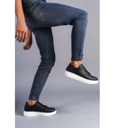 SLW151 Boost Bağcıklı Cilt Erkek Günlük Sneaker Ayakkabı CBT - Siyah