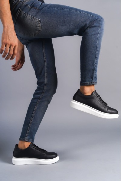 SLW151 Boost Bağcıklı Cilt Erkek Günlük Sneaker Ayakkabı CBT - Siyah