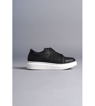 SLW151 Boost Bağcıklı Cilt Erkek Günlük Sneaker Ayakkabı CBT - Siyah