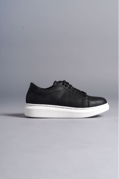 SLW151 Boost Bağcıklı Cilt Erkek Günlük Sneaker Ayakkabı CBT - Siyah