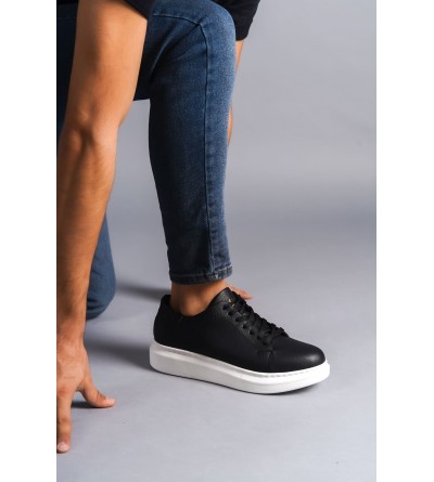 SLW151 Boost Bağcıklı Cilt Erkek Günlük Sneaker Ayakkabı CBT - Siyah