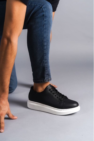 SLW151 Boost Bağcıklı Cilt Erkek Günlük Sneaker Ayakkabı CBT - Siyah