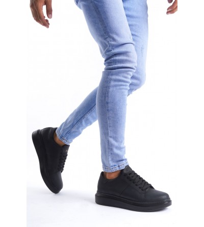 SLW151 Boost Bağcıklı Cilt Erkek Günlük Sneaker Ayakkabı CST - Siyah