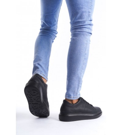 SLW151 Boost Bağcıklı Cilt Erkek Günlük Sneaker Ayakkabı CST - Siyah