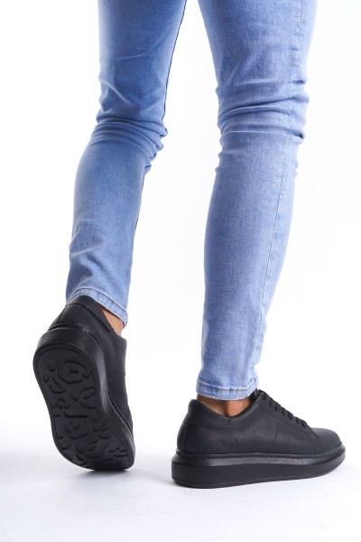 SLW151 Boost Bağcıklı Cilt Erkek Günlük Sneaker Ayakkabı CST - Siyah