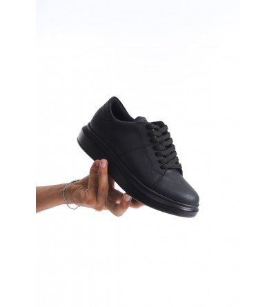 SLW151 Boost Bağcıklı Cilt Erkek Günlük Sneaker Ayakkabı CST - Siyah