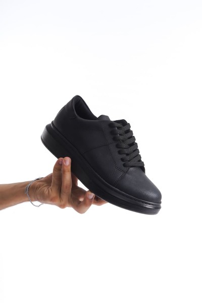 SLW151 Boost Bağcıklı Cilt Erkek Günlük Sneaker Ayakkabı CST - Siyah