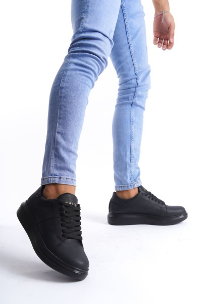 SLW151 Boost Bağcıklı Cilt Erkek Günlük Sneaker Ayakkabı CST - Siyah