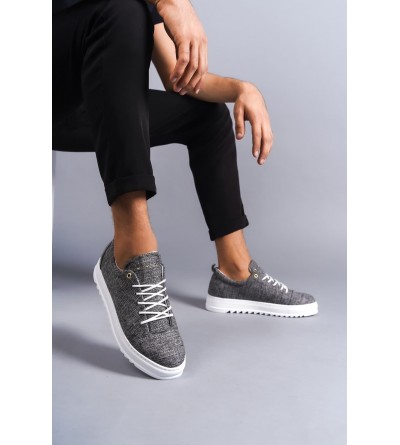 SLW152 Cool Bağcıklı Keten Erkek Günlük Spor Klasik Ayakkabı KBT - Gri